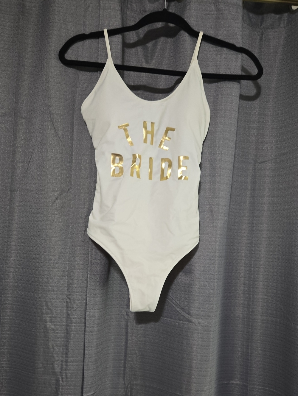 Vanilla/Beach White One-Piece Swimsuit with Gold "THE BRIDE" Script